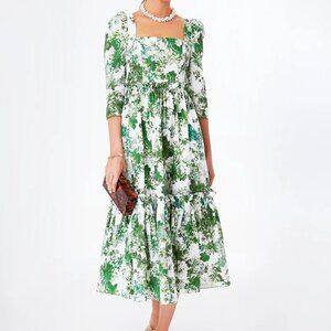 Cara Cara Green and White Floral Midi Dress